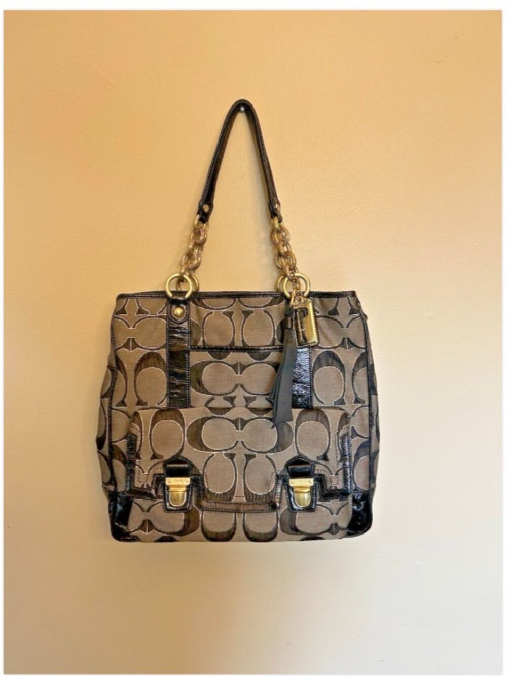 Coach 18355 Signature Jacquard Tote in Gray with Black Trim Double Handles